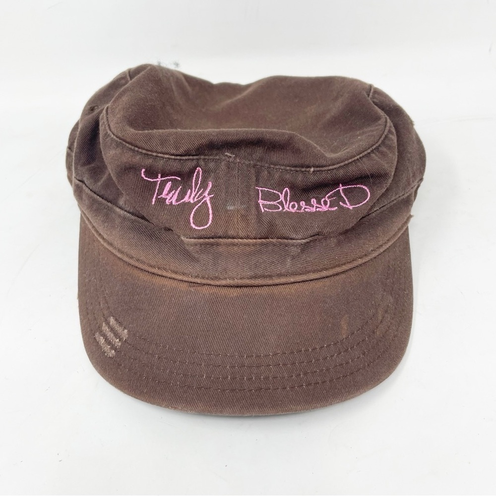 DISTRICT THREADS Women’s Brown Pink TRULY BLESSED Bible Verse Brimmed Cap Hat OS